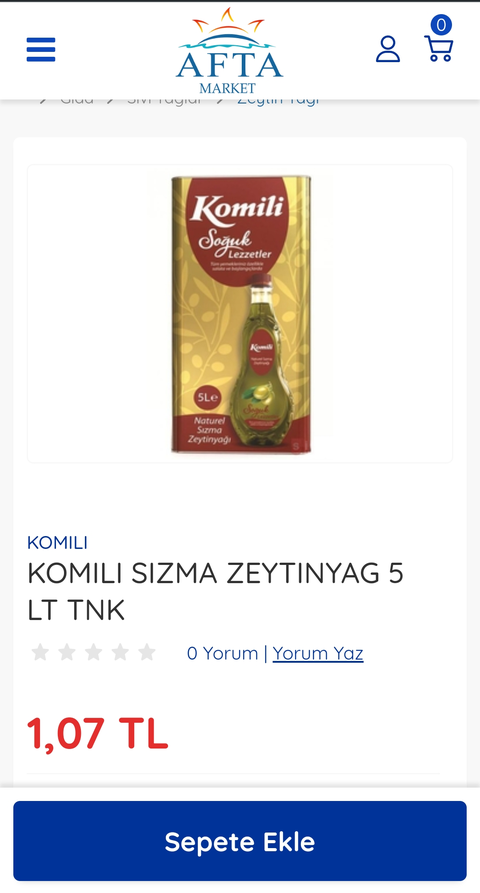 KOMİLİ 5 LT ZEYTİNYAĞI 1.07 TL