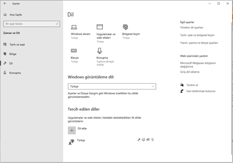 Windows 10 dil ayarları türkçe karakter sorunu