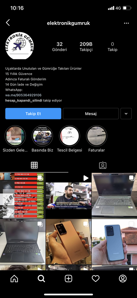 Dolandırıcı Instagram Sayfaları (Güya Gümrükten)