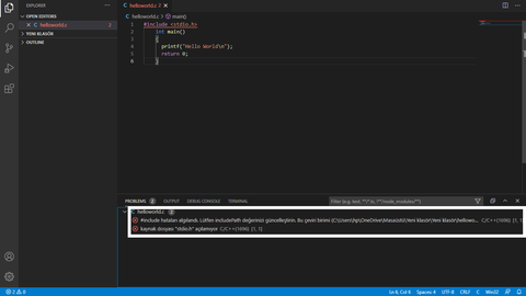 Kod VSCode'da hata veriyor ancak DevC++ da sorunsuz çalışıyor