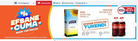 5 lt. ayçiçek yağı 69,90 / 4*1 coca cola 9,90