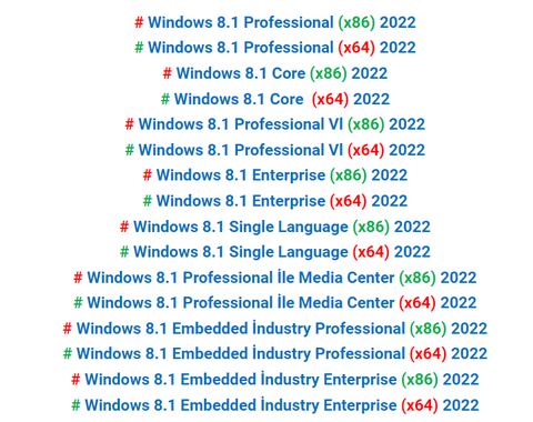 Windows 8.1 standart ürün anahtarı?