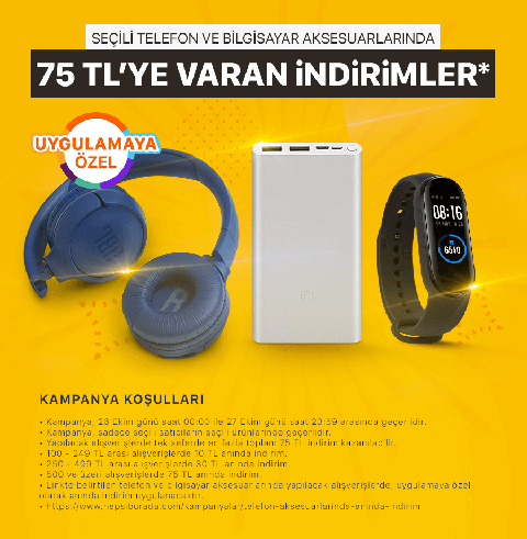 HB - Telefon Aksesuarda App e Özel 100/10 - 250/30 - 500/75 indirim (Hepsiburada satıcısı hariç)