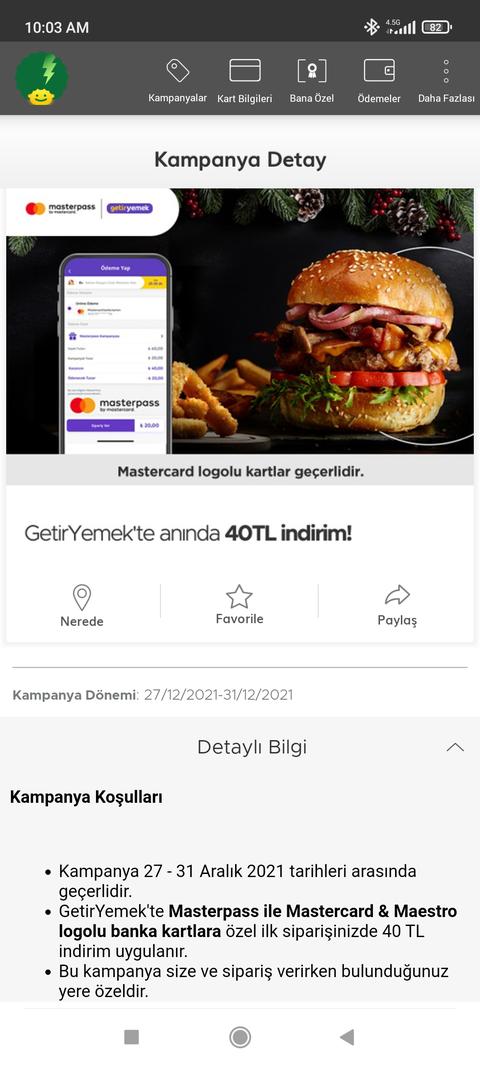 Mastercard banka karti ile getiryemekte ilk siparise 40tl indirim