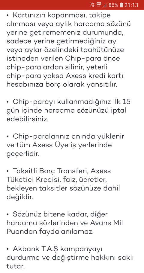 Kişiye özel Axess ile 3 ay boyunca aylık 1.5 tl ye150 tl chip para