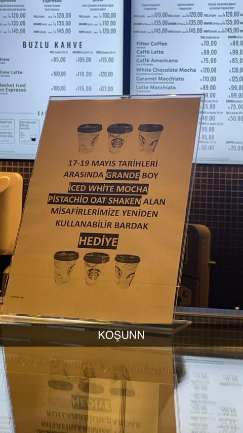 Starbucks içecek alana yeniden kullanılabilir bardak hediye 17-19 Mayıs