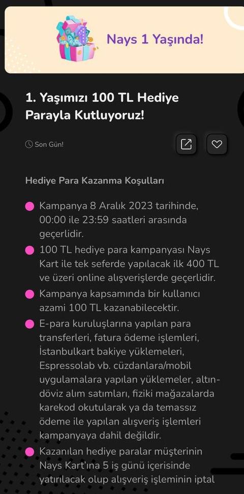 Nays 1. yıl kampanyası.