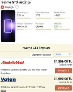 Realme GT3 (1 TB hafıza ve 16 GB RAM) 31.999₺!