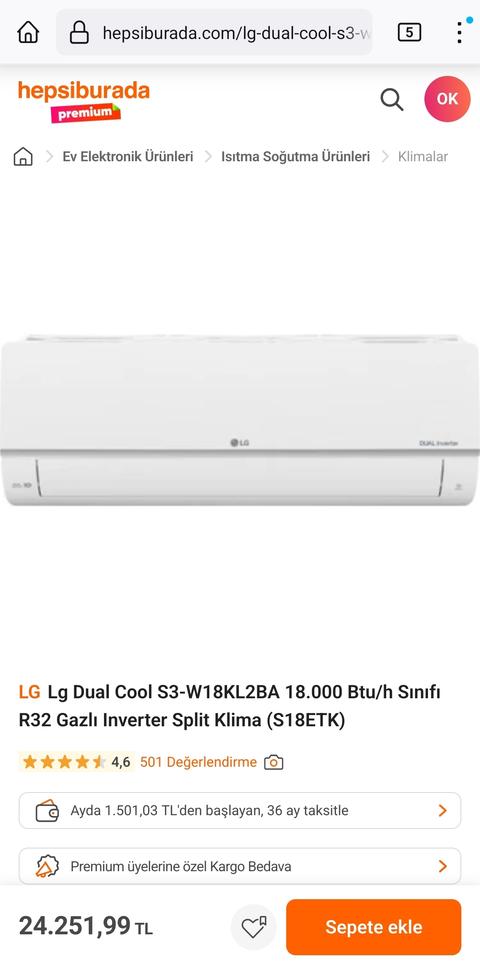 LGLg Dual Cool S3-W18KL2BA 18.000 Btu/h 24252TL