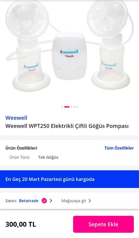 Weewell WPT250 Elektrikli Çiftli Göğüs Pompası