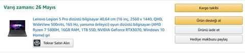 Lenovo Legion 5 Pro (16'', AMD R7 5800H, Nvidia RTX 3070, 16ACH6H) (Benchmarklar ilk mesajdadır)