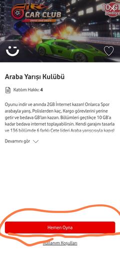 Vodafone Yarış Oyununu Oynayana Haftalık 2 GB Hediye!