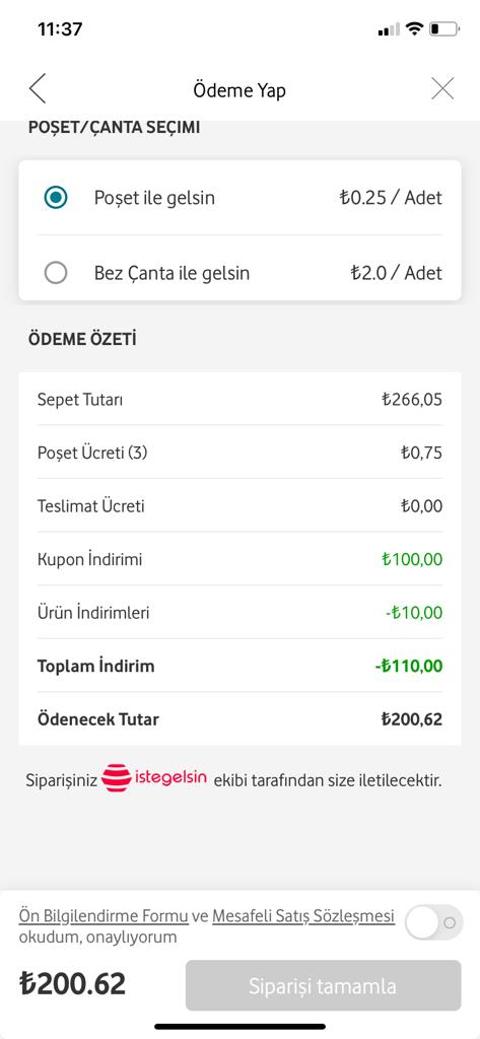 Vodafone Süpermarket 250 lira üzerine 100TL indirim + 10gb internet