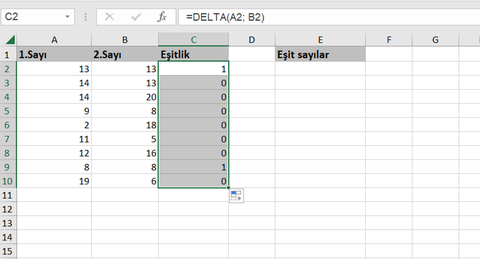 Excel'de İki Değerin Eşit Olup Olmadığı Kontrol Etme
