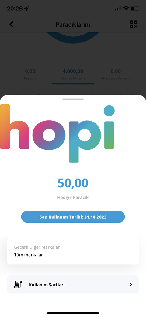 Hopi 50 TL Yüklemiş Tüm Markalarda Geçerli