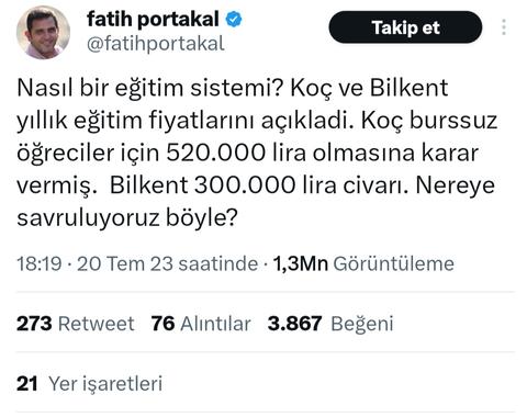 Koç üniversitesi yıllık 520 bin TL, Bilkent 300 bin TL'ye karar vermiş.