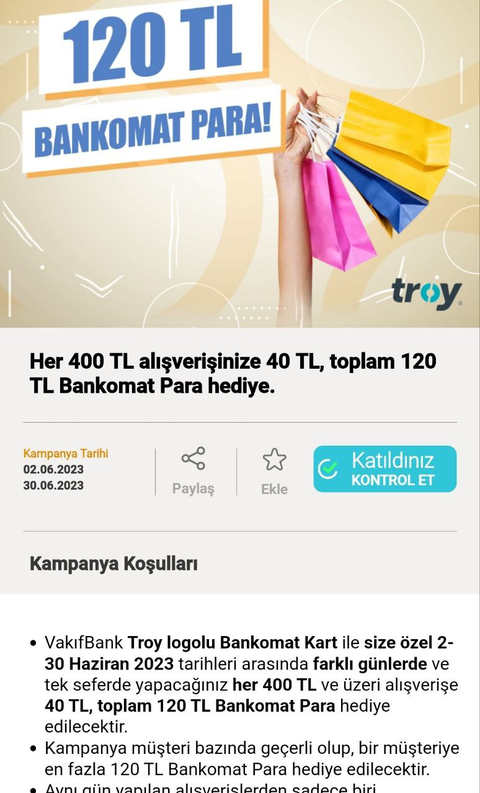 (Kişiye Özel) Vakıf Bankomat Kart (Troy) 150/50 toplamda 100 TL Bankomat Para