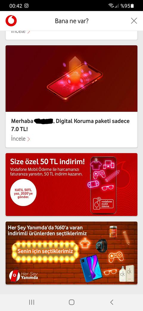 Vodefone faturaya yansıt alt limitsiz 50TL