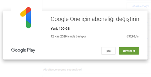 Google One - Yıllık Üyelik Uzatma Yöntemi