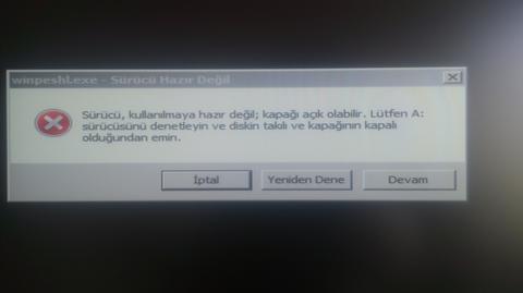 windows 7 format atarken "sürücü hazır değil" hatası