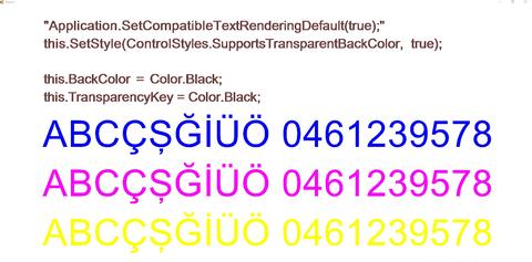 C# - Windows Form transparan arka planda text sorunu