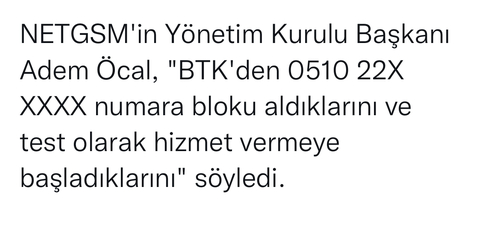 NET GSM, 4. Gsm Operatörü Mart 2022’ de Hizmete Başlıyor,0510 xxx xx xx,Turkcell Altyapısı İle.