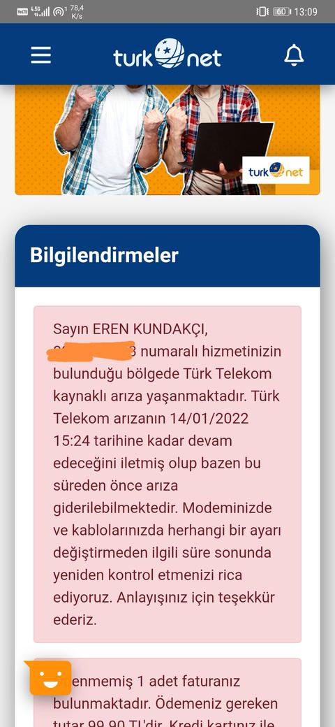Türknet/Türk Telekom kaynaklı arıza
