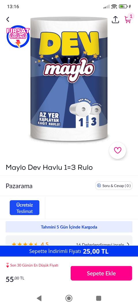 (bitti) Dev maylo kağıt havlu 25 TL (maximum a özel 12.5tl) ( kargo ücretsiz )