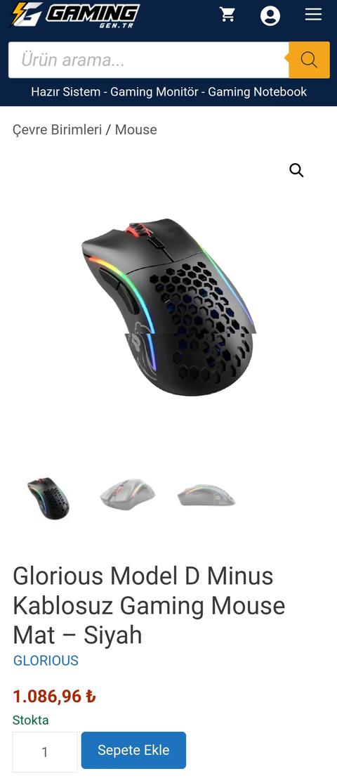 Glorious Model D Minus Kablosuz Gaming Mouse 1087TL