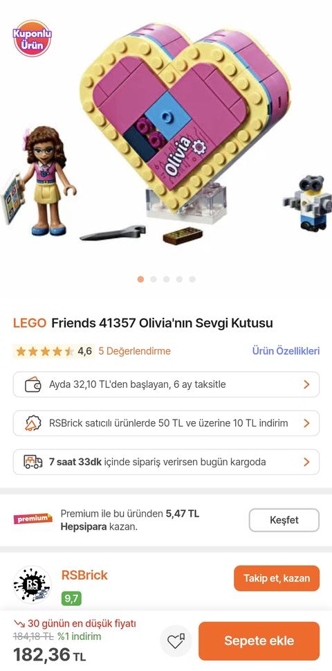 Lego Friends 41357 Olivia'nın Sevgi Kutusu 182TL