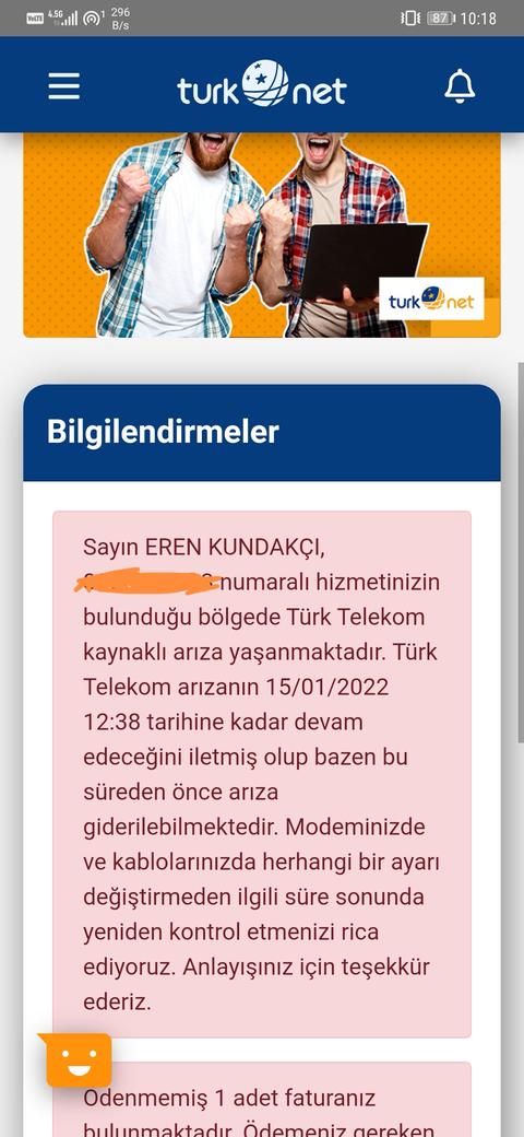 Türknet/Türk Telekom kaynaklı arıza