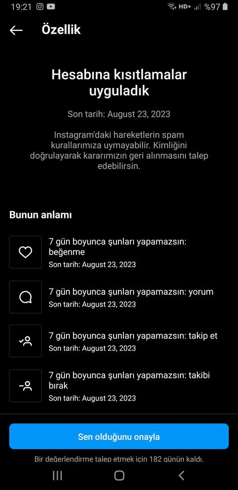 İnstagram hesabım kısıtlandı