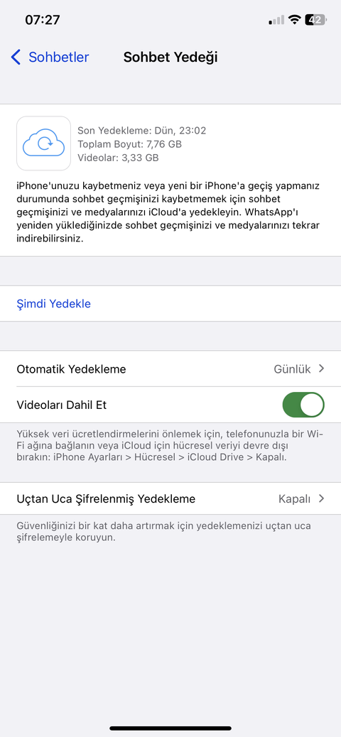 2015'ten beri whatsapp yedeklemesinde sorun yaşıyorum. Delircem...