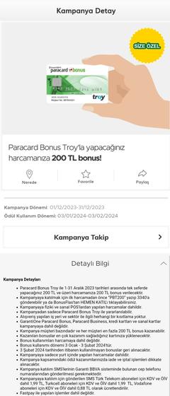 Paracard Bonus Troy 500 TL ve üzeri market harcamalarınıza %20 bonus (Şubat, max 500)