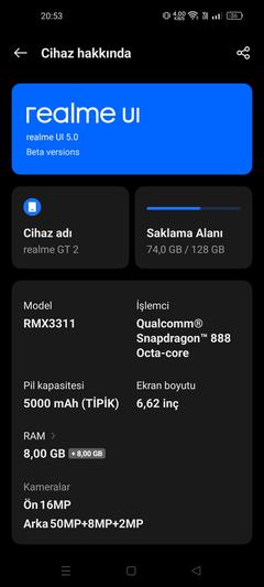Realme GT2 ANA KONU (SD 888 - 50 MP - 8/12 128/256 - 5000 mAh 65W - 6.62" 1080x2400 120Hz)