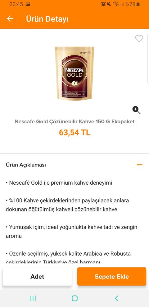 Nescafe Gold 150 gr + Nestle Damak 63 gr 37,40 TL