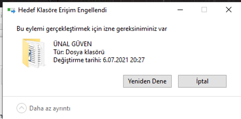 Klasörde değişiklik-düzenleme yapamıyorum