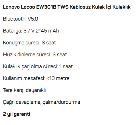 Lenovo Lecoo EW301B TWS Kablosuz - 199 TL