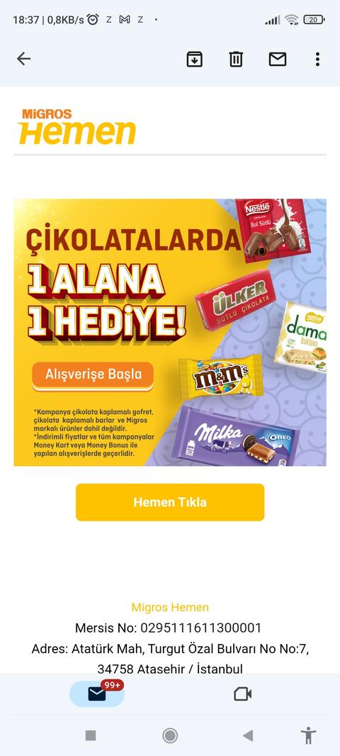 Migros Çikolatalarda 1 Alana 1 Bedava