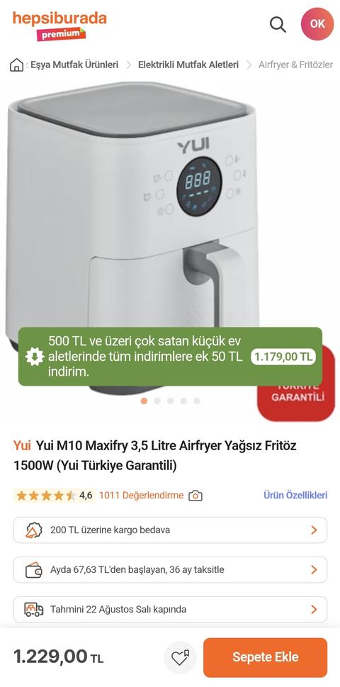 Yui M10 Maxifry Airfryer 3.5 lt 1230TL