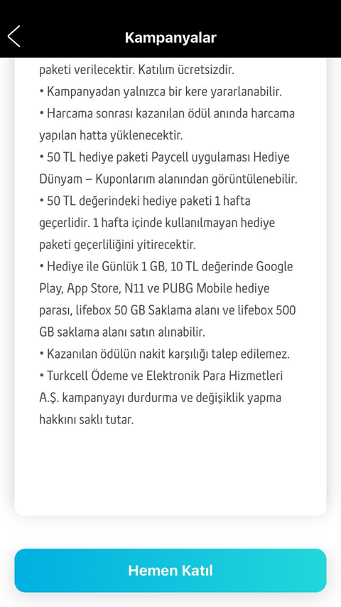 Paycell den 50 TL Hediye Size Özel