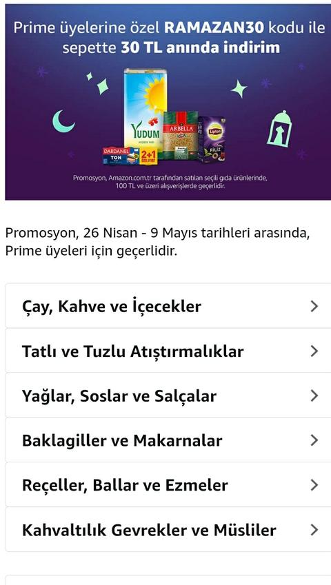 AMAZON.COM.TR 100 TL / 30 TL İNDİRİM KOD RAMAZAN30