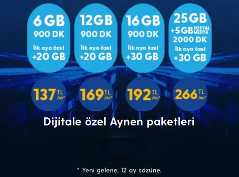 Turkcell den Online Geçişe Özel Faturalı Aynen Tarifeler! (25 GB + 5 GB 266₺!)