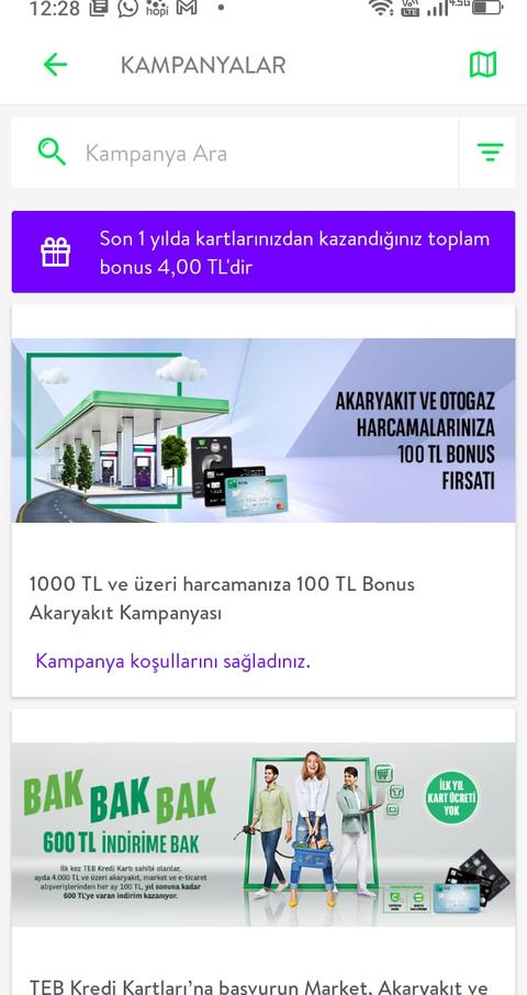 Cepteteb - Teb Bonus 1000 TL akaryakıta 100 puan (Kişiye özel)