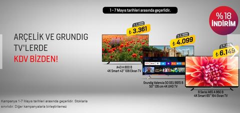 Arçelik-Beko-Grundig Tv %18 Kdv İndirimi (1-7 Mayıs)