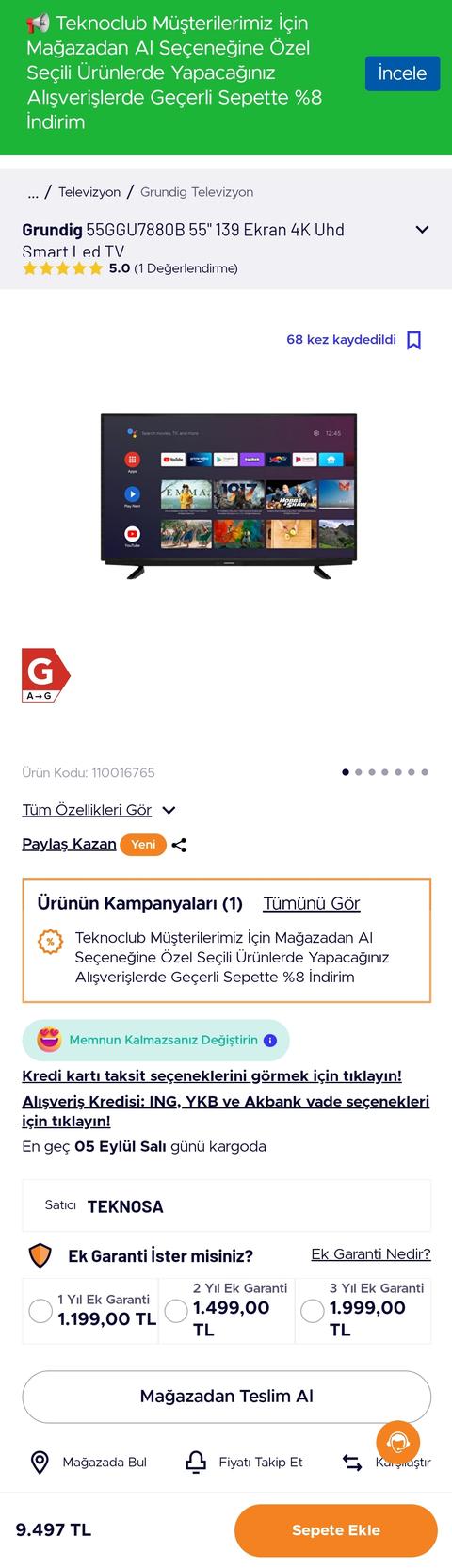 Grundig 55 GGU 7880 B Ultra HD (4K) TV 9500TL