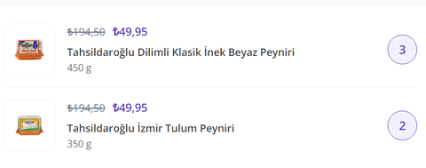 Getir olgulastirilmis peynirler 49 TL (MARMARA ÇIRASI)