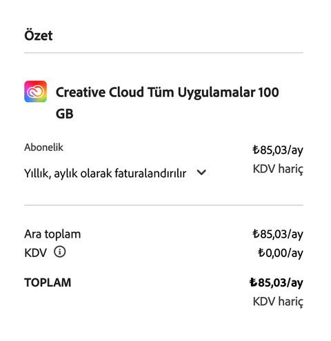 Adobe Creative Cloud Tüm Uygulamalar | 85 TL ~ 103 TL