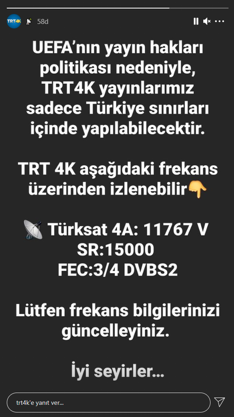 TRT 4K HDR Yayına başladı.