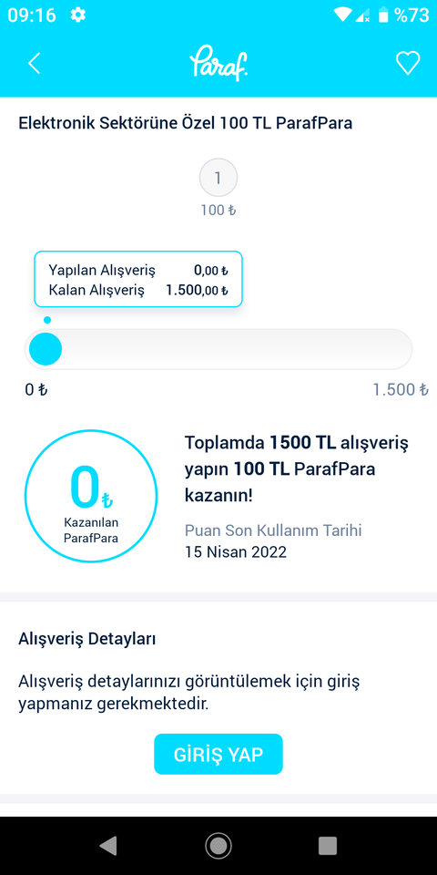 Paraf Elektronik Toplam 1500 TL Alışverişe 100 Puan